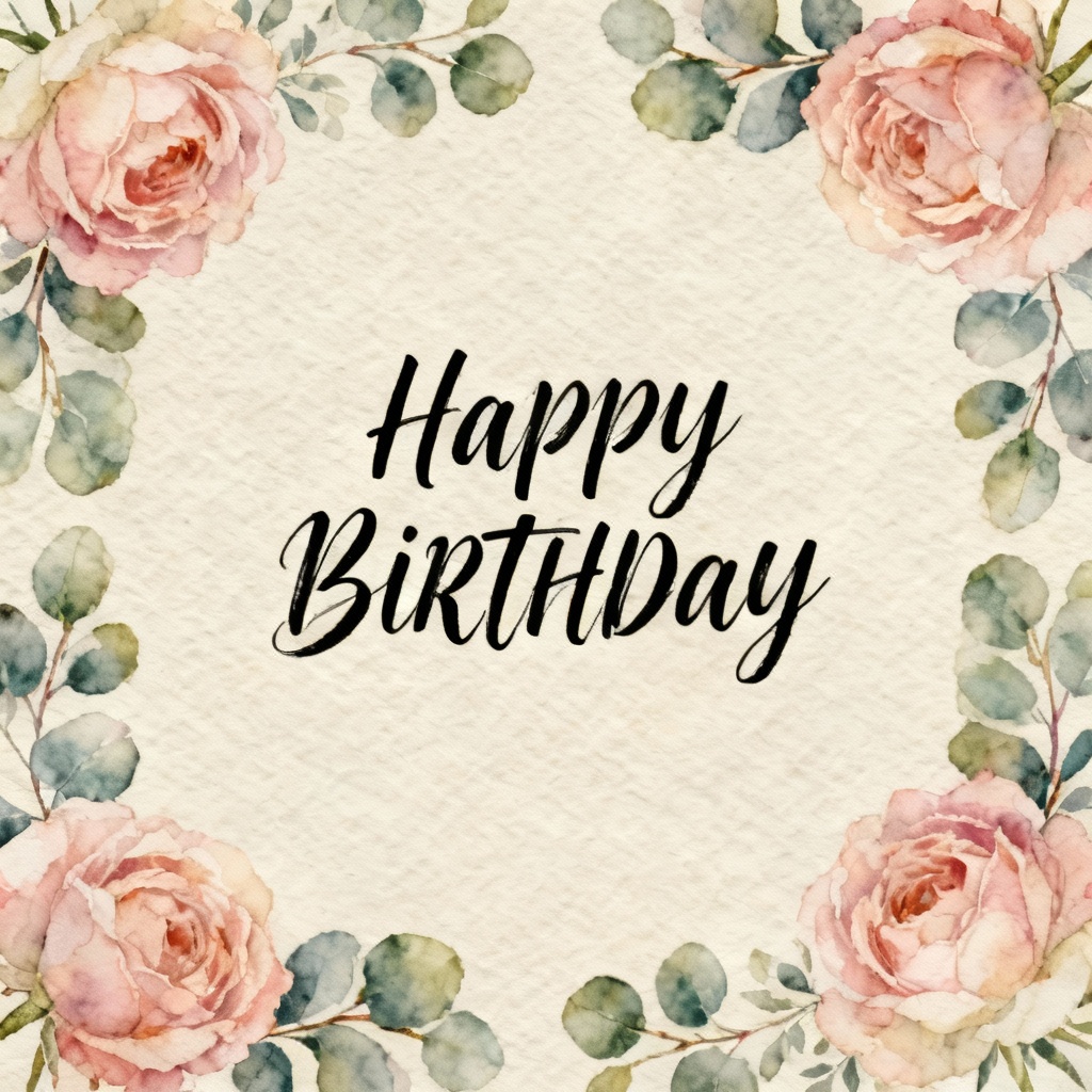 Watercolor floral birthday wishes card