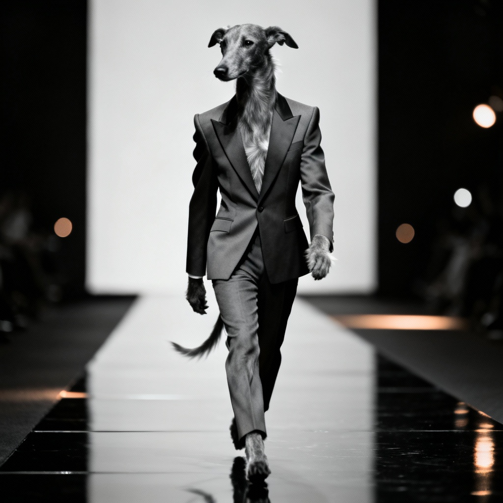 AI realistic greyhound fashion character