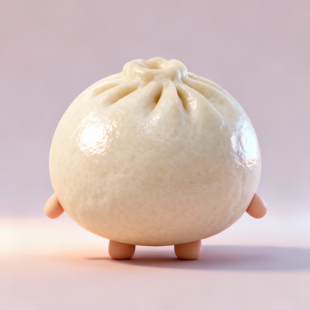 3D bao mascot with glossy material and soft lighting