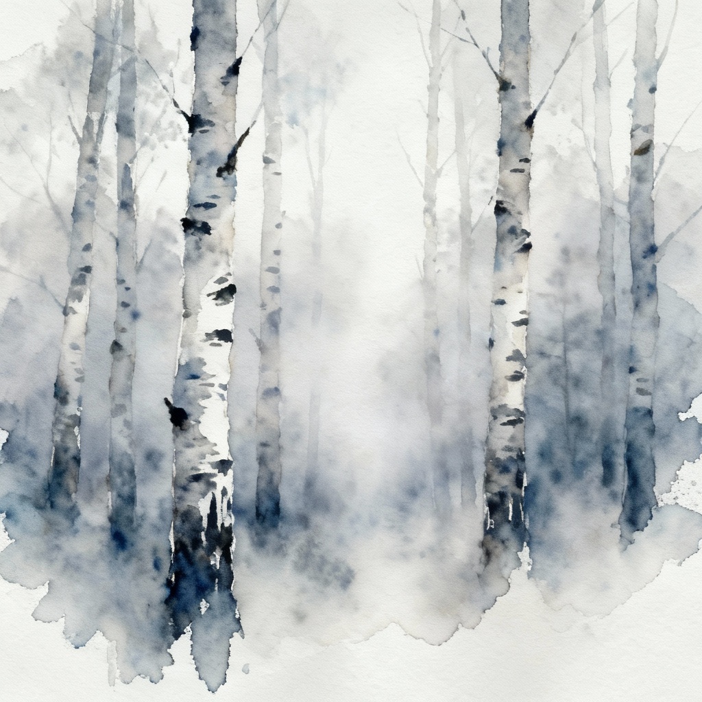 AI watercolor painting of foggy woodland
