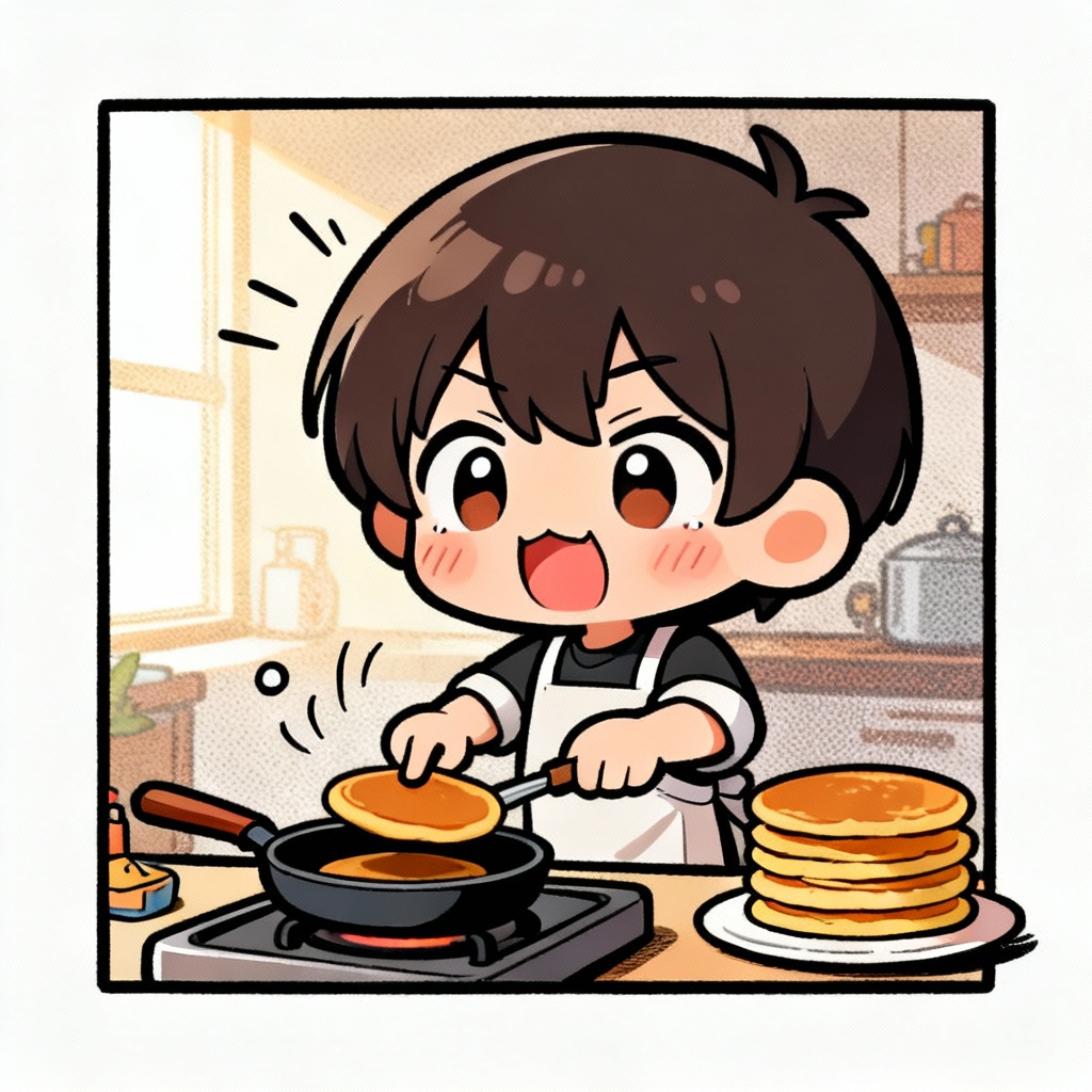 Chibi slice-of-life cooking manga panel