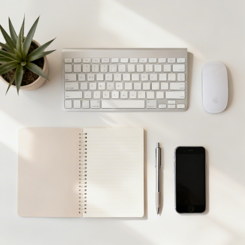 AI neat desk setup arranged in a clean grid