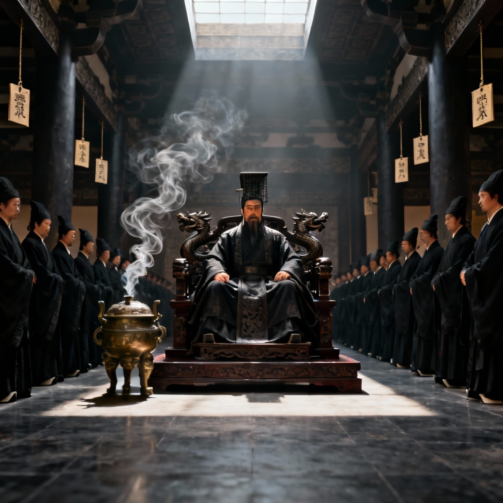 AI Qin emperor throne room scene
