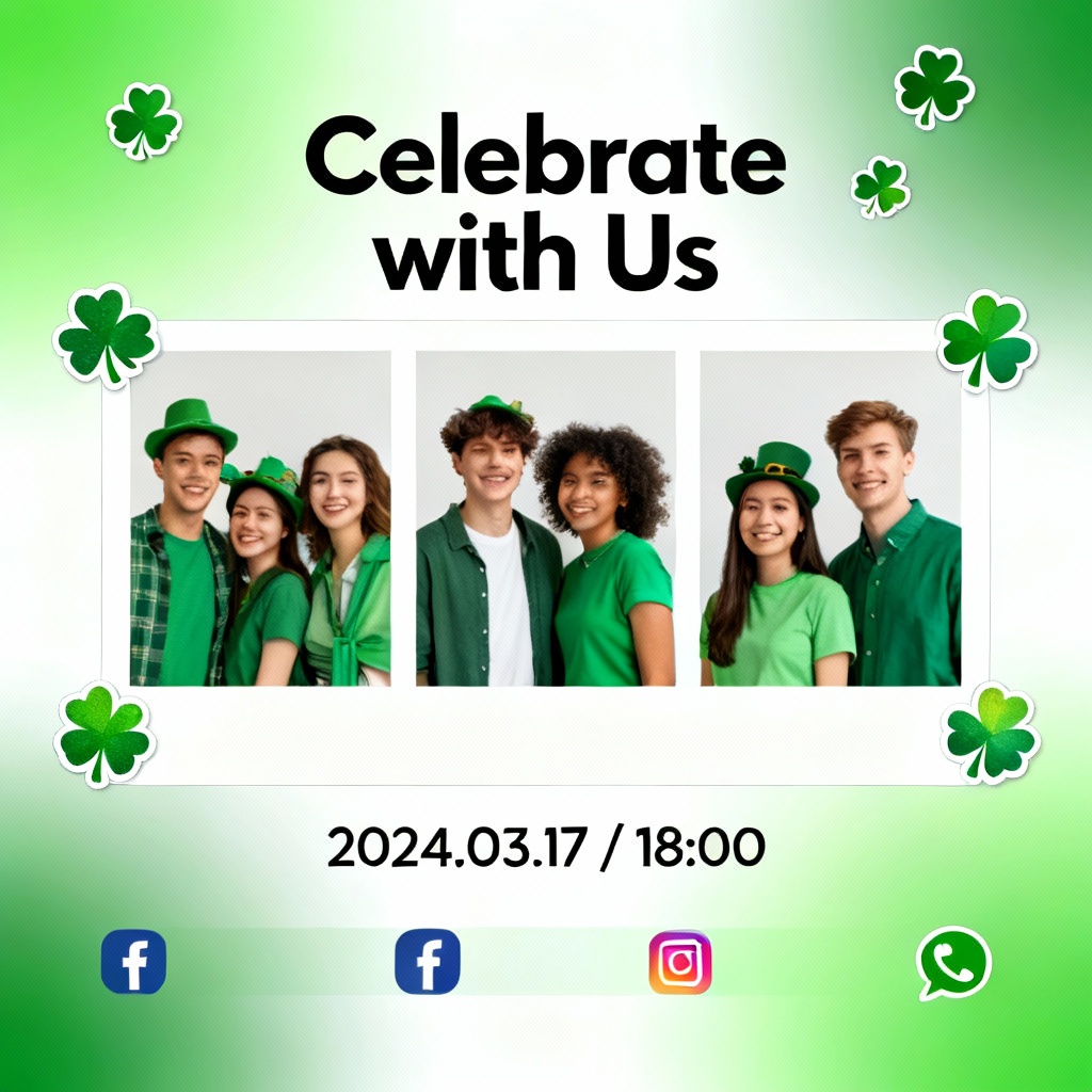 AI modern photo collage St Patrick's party invitation