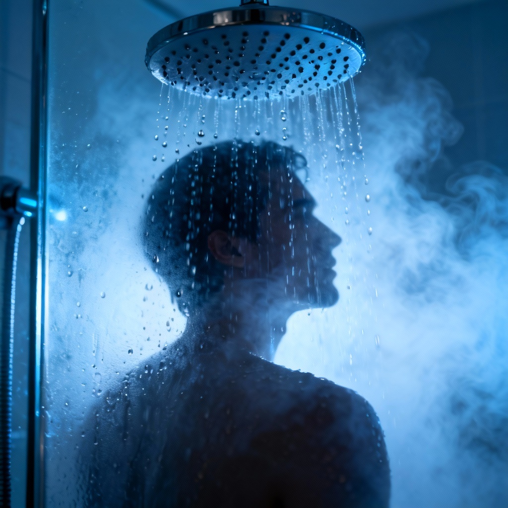 AI SFW shower silhouette with rainfall head