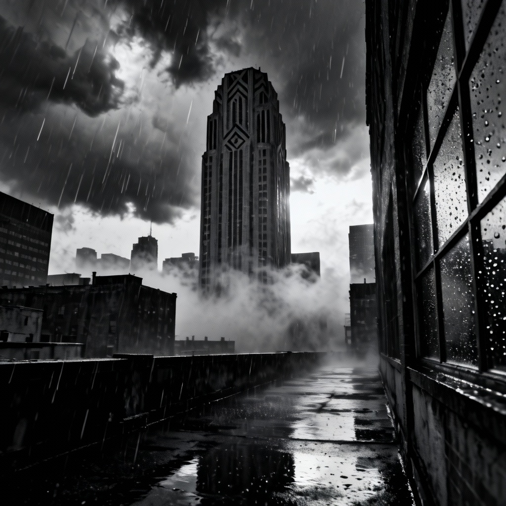 AI Stormy Noir City Skyline