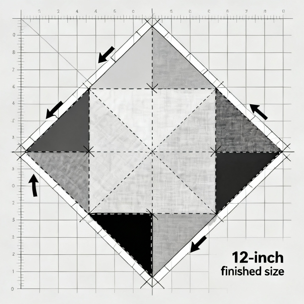 Quilt block generator output with color-coded fabric pieces