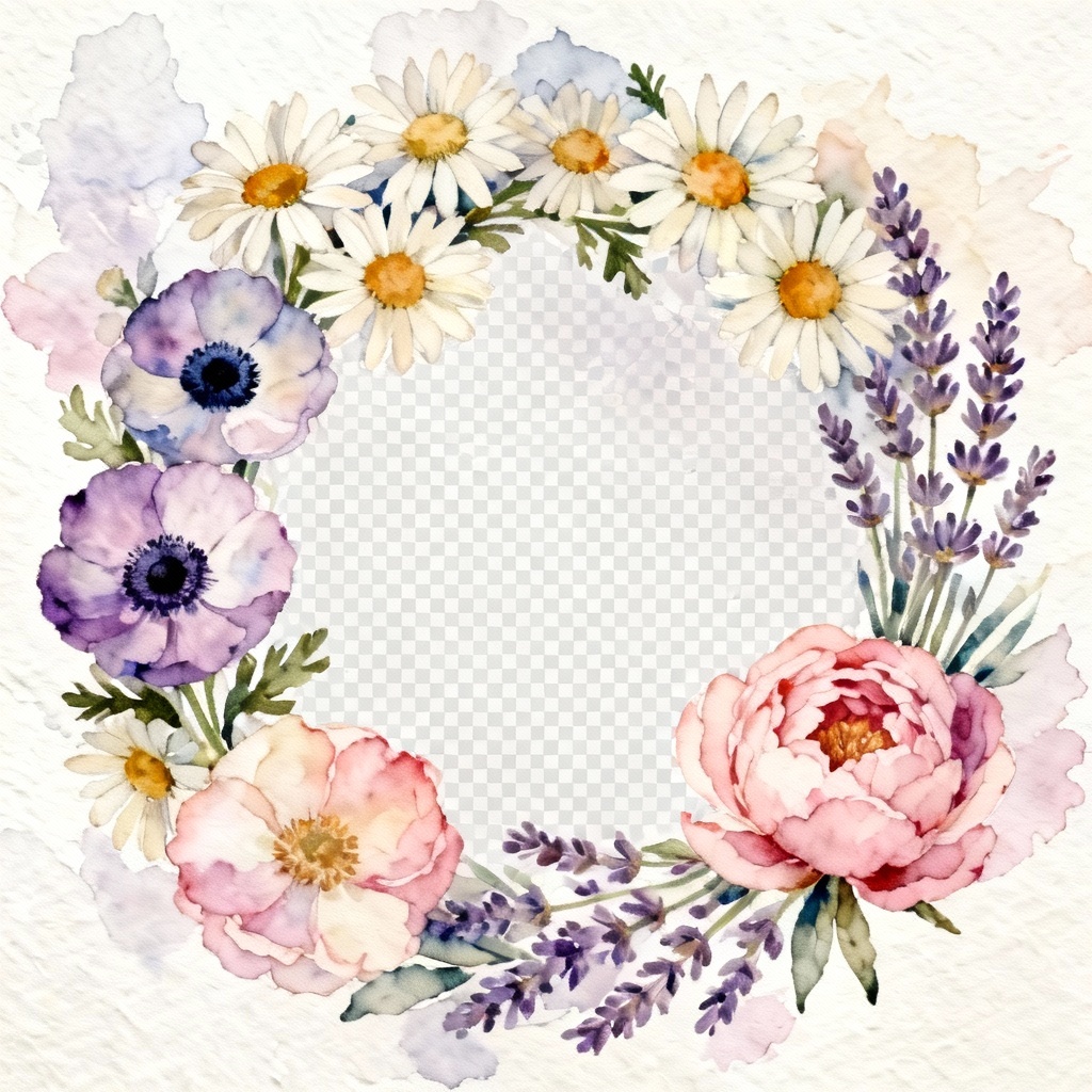 AI watercolor spring wildflower wreath