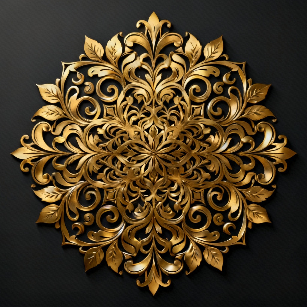 AI intricate gold filigree mandala on a dark background