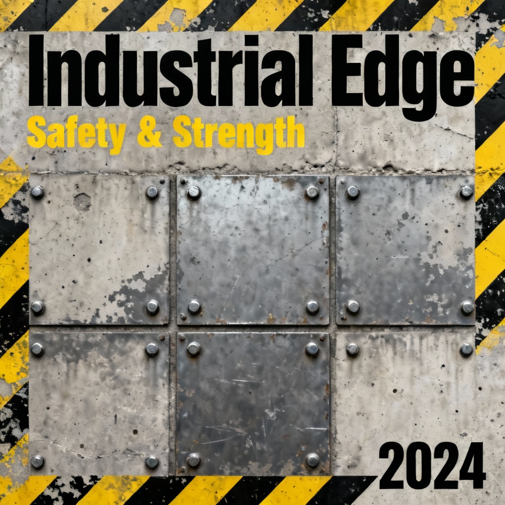 AI industrial poster with hazard stripes and grunge texture