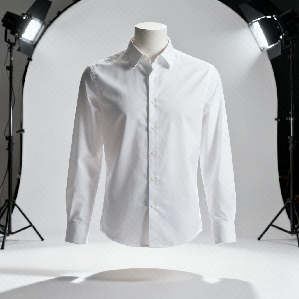 AI crisp white oxford button-down styled for e-commerce
