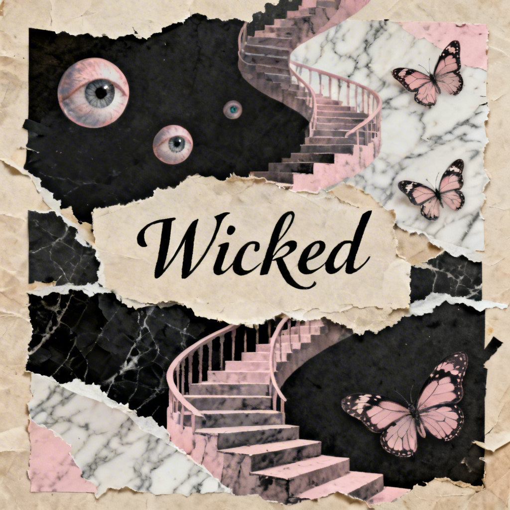 AI wicked poster with surreal collage elements and hand lettering