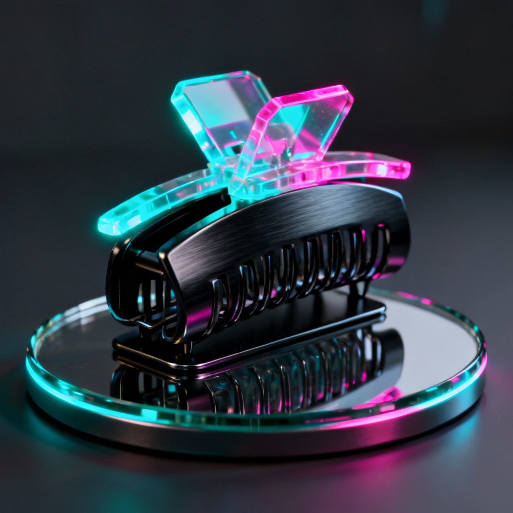 AI cyberpunk neon hair clip concept