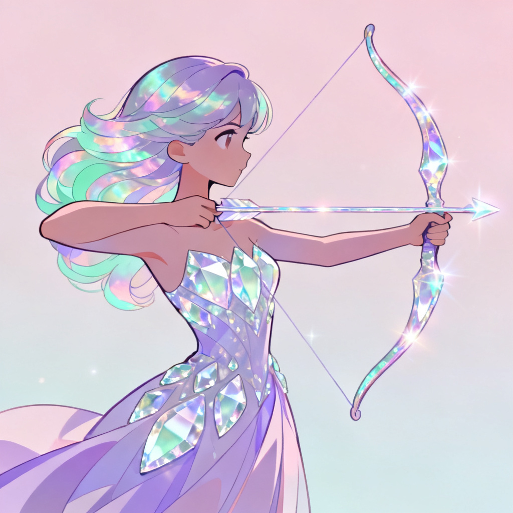 AI opal archer gemsona drawing a prismatic bow