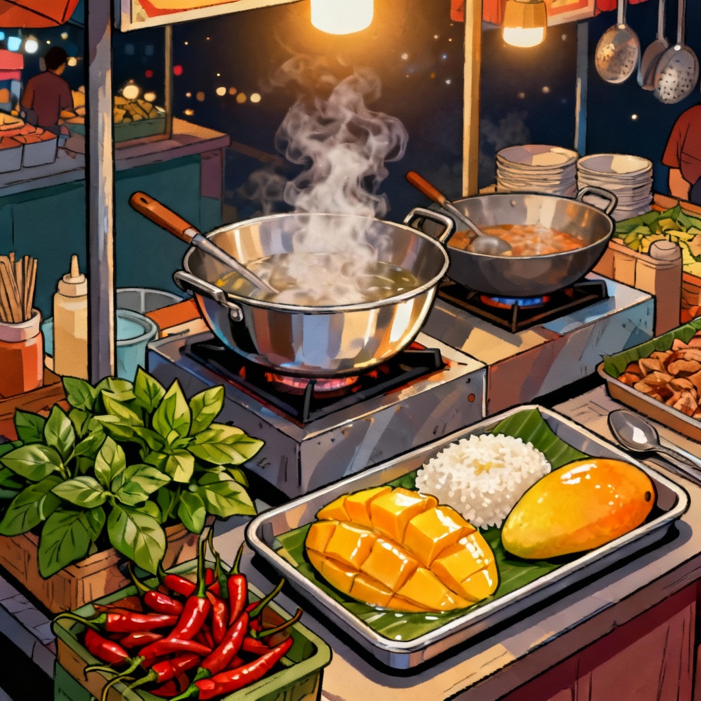 AI Thai street food stall illustration