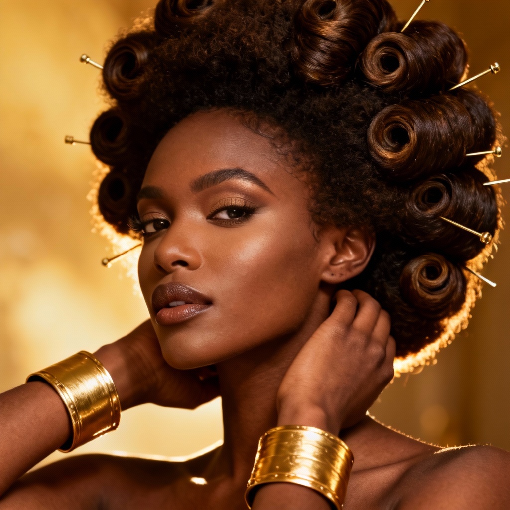AI Elegant Hair Afro Updo With Gold Accessories