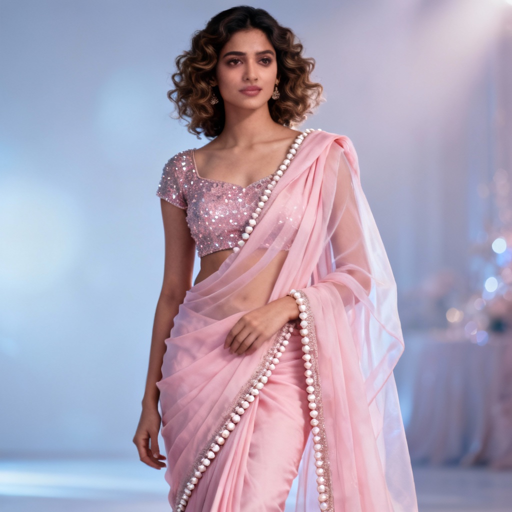 AI chiffon pastel saree for reception look