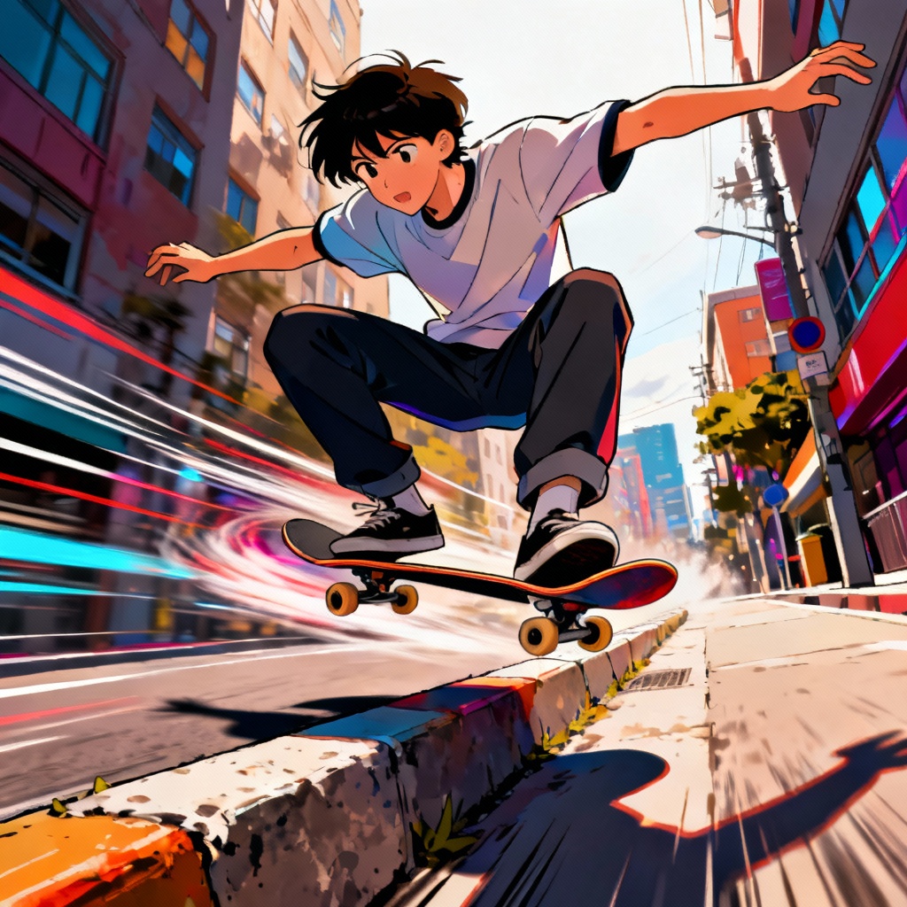 AI anime skateboarding character performing an ollie