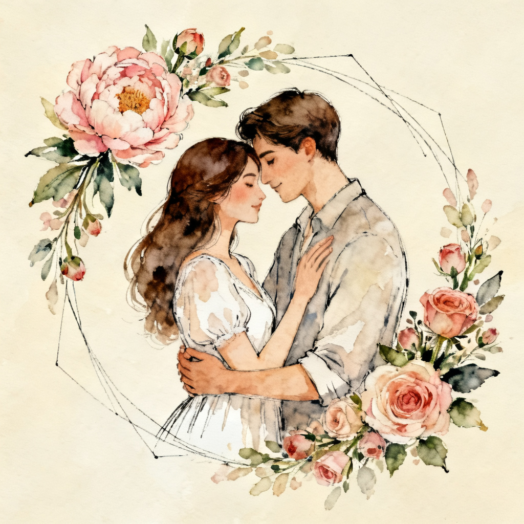 AI watercolor couple anniversary art