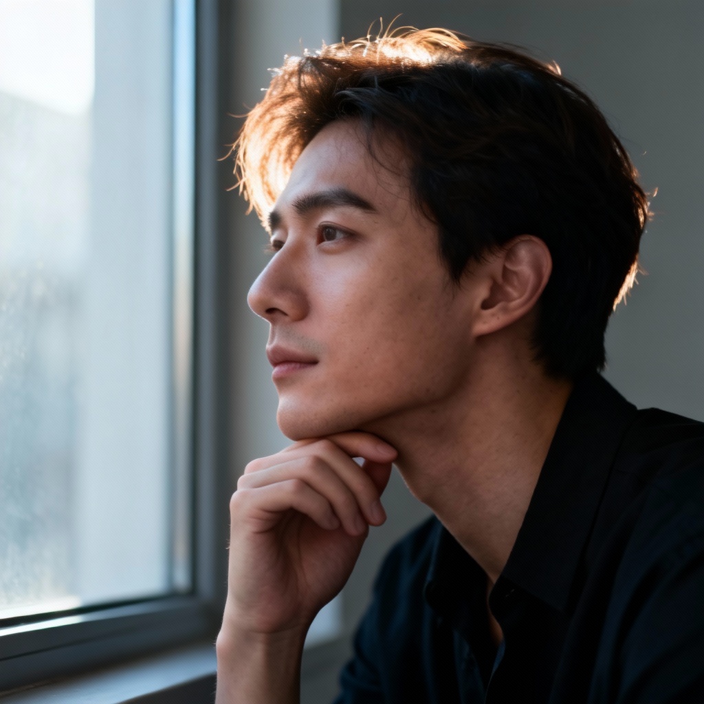 Pensive window light portrait reference