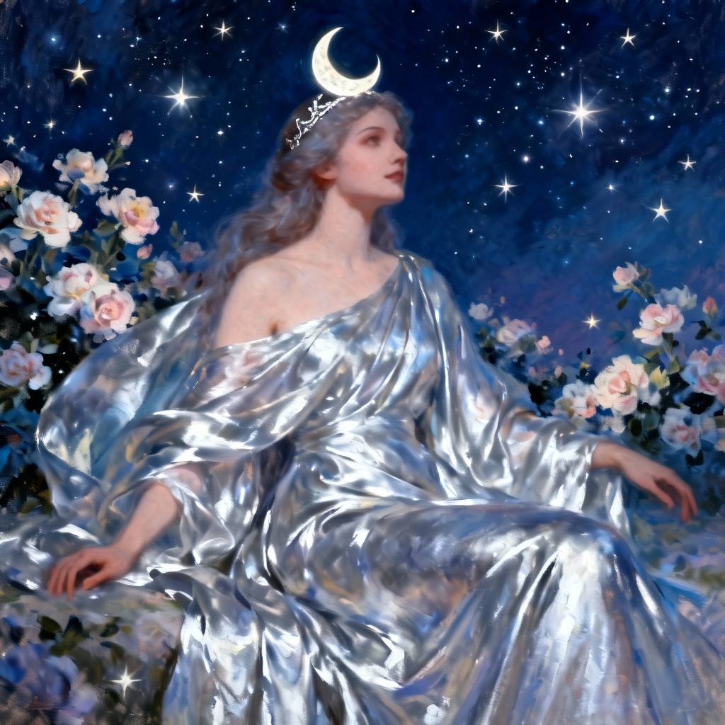 AI Moon Goddess under night sky