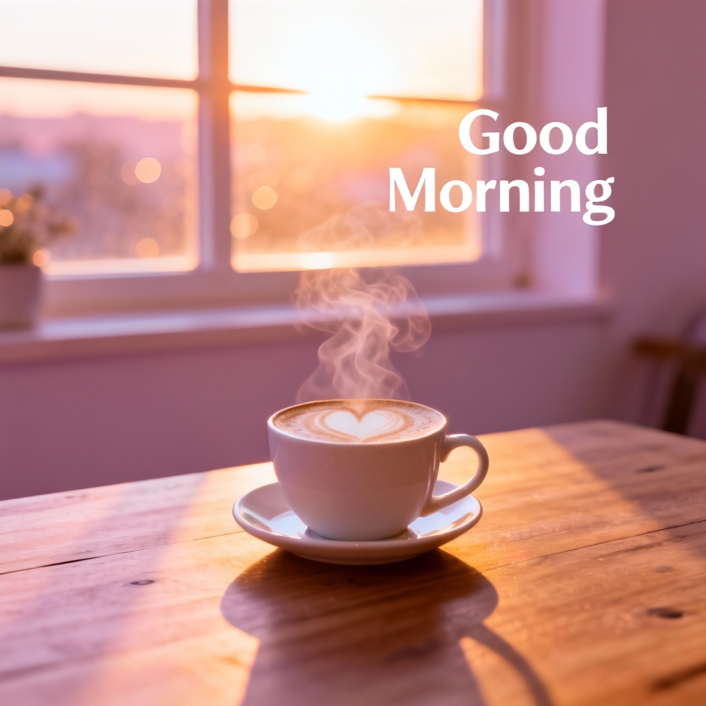 AI Good Morning Image with Sunrise and Coffee