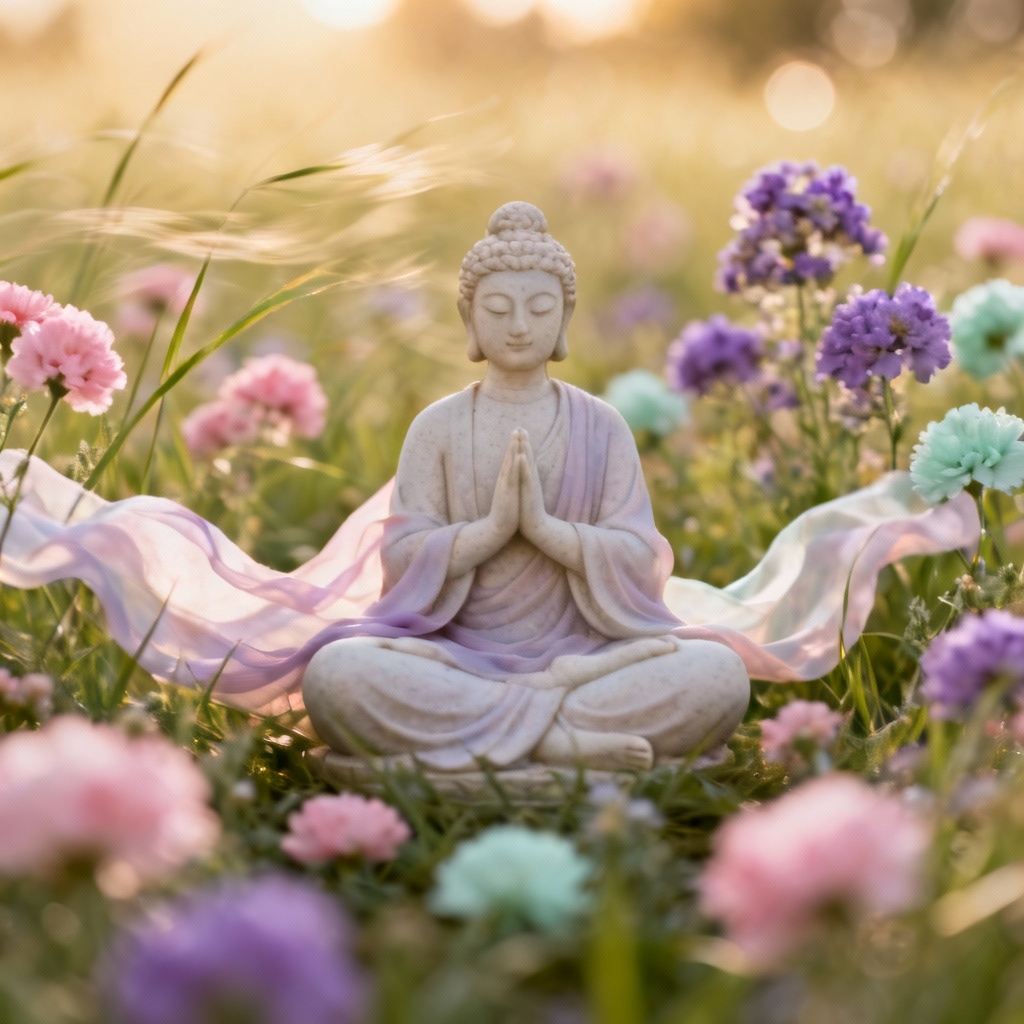 AI meditation prayer in wildflower field