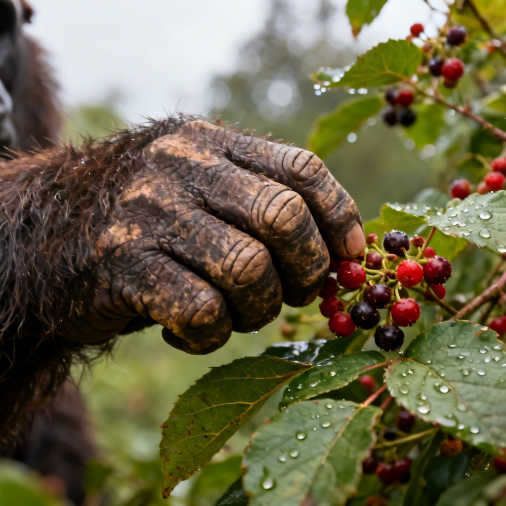 Closeup gorilla foraging b-roll with cinematic focus