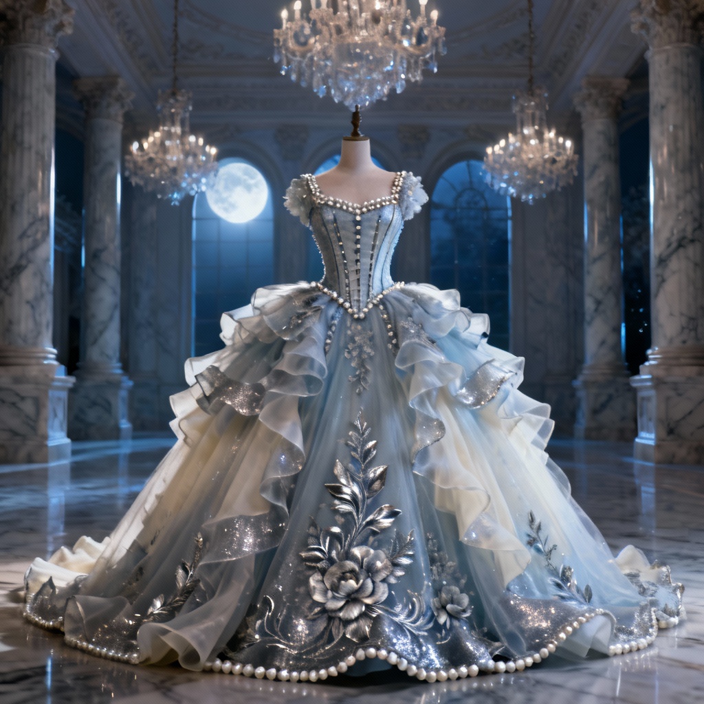 AI fairytale ball gown with floral embroidery