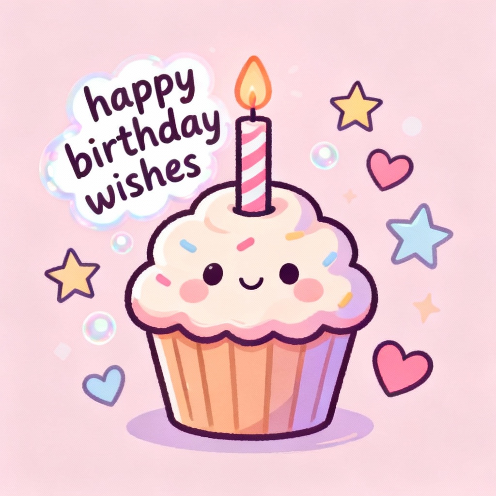 Kawaii cute birthday wishes illustration