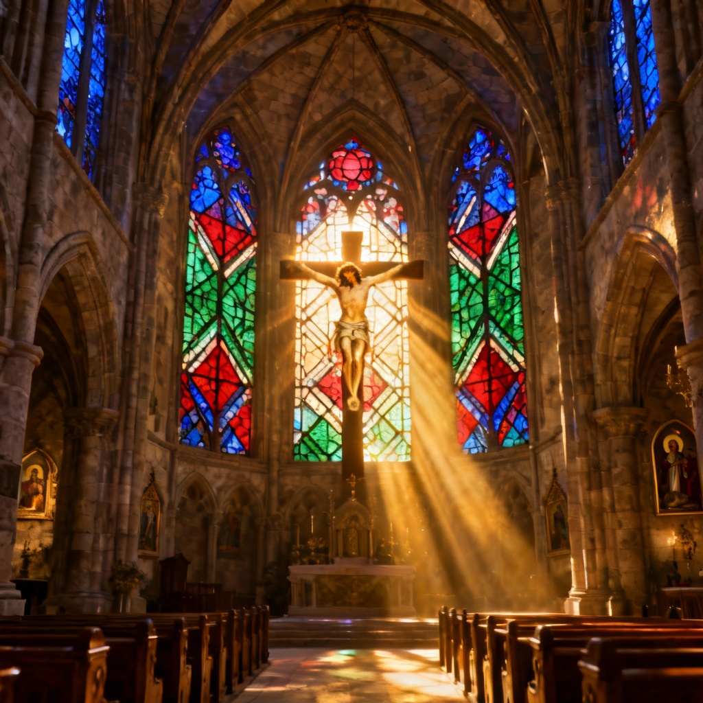 AI stained glass crucifixion window