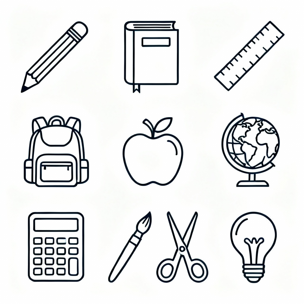 Outline school icon set vector clip art