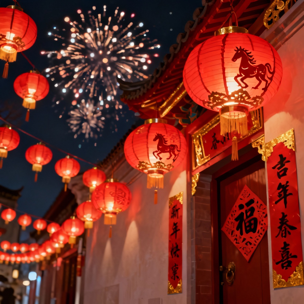 AI 2026 Lunar New Year Lantern Street Scene
