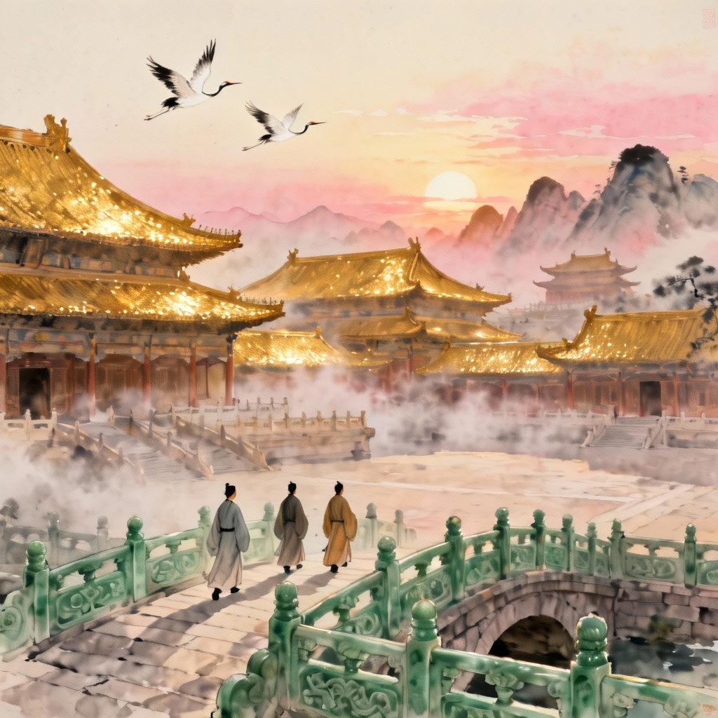 AI Ancient China imperial palace sunrise scene