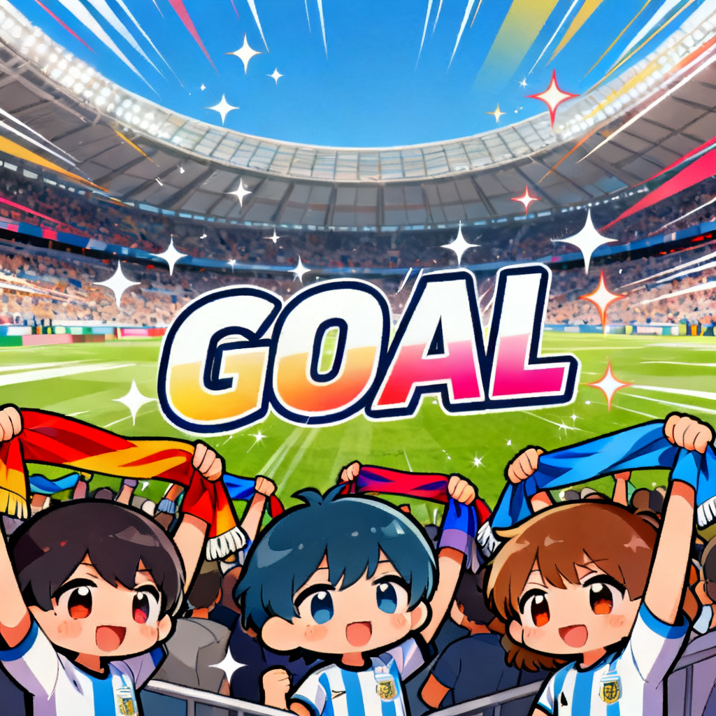 AI FIFA anime fan spirit poster with chibi supporters