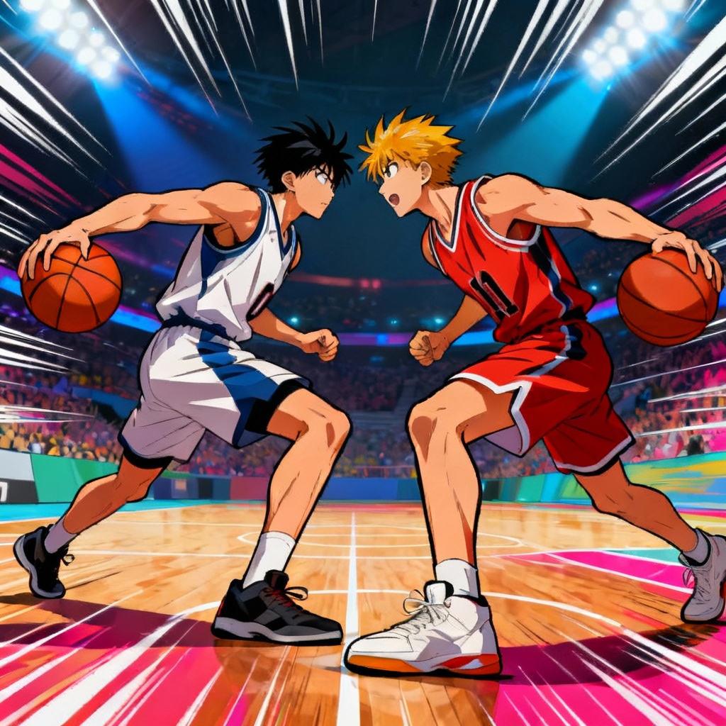 AI anime basketball rivalry on the court
