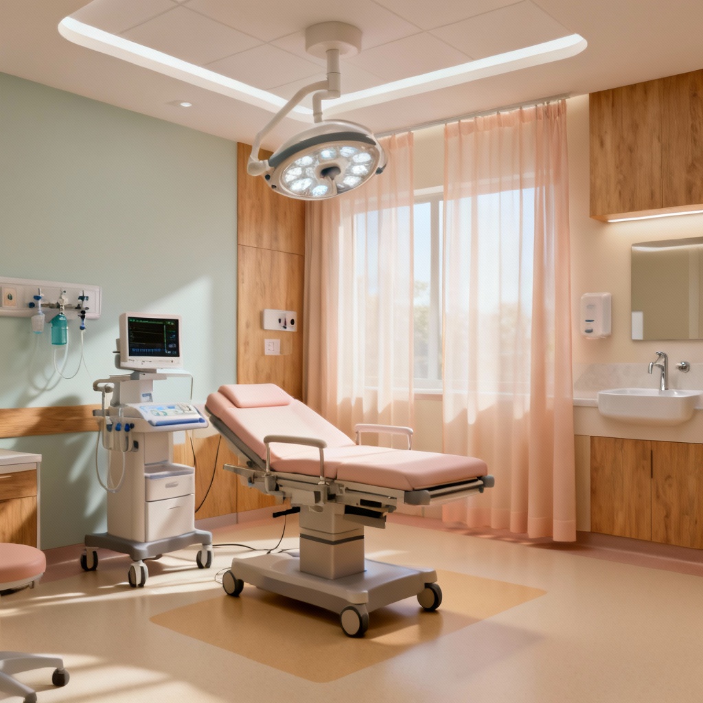AI serene birthing suite with soft lighting