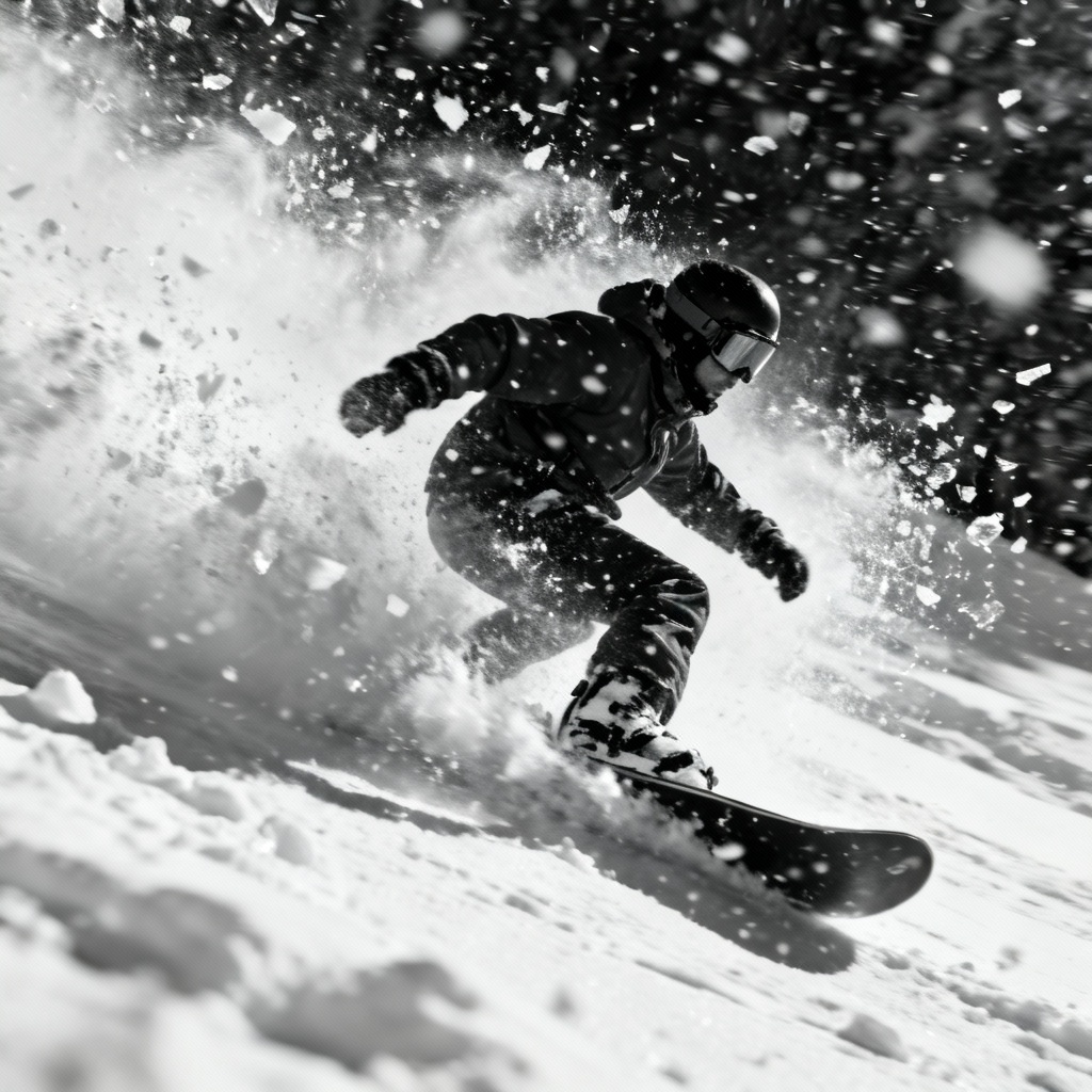 Action sports photo with blizzard snow overlay