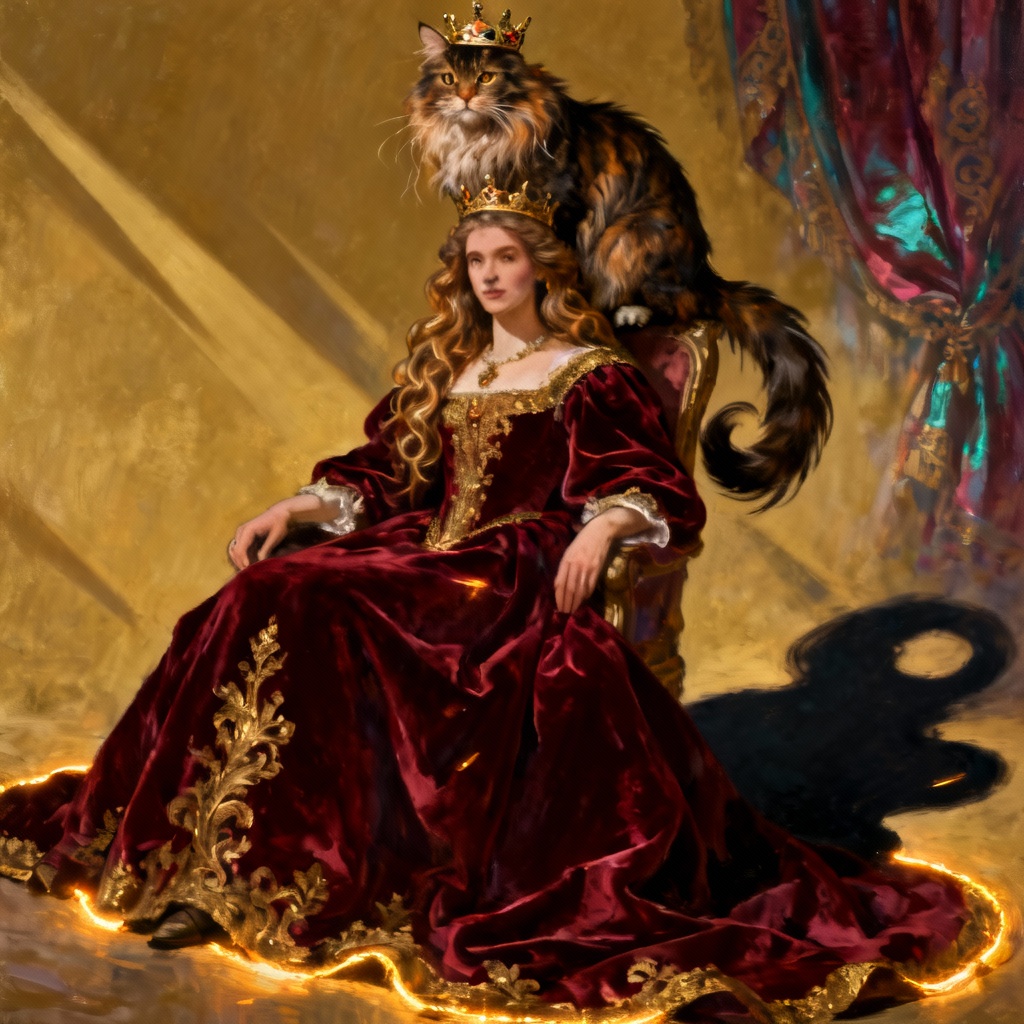 Fantasy queen with cat crown on head
