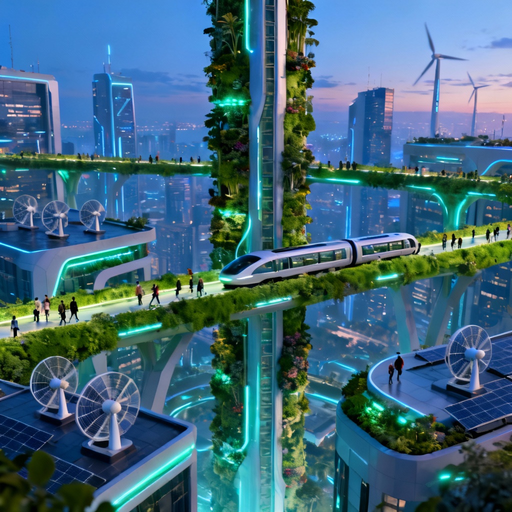AI Utopian City with Hyperloop and Garden Bridges