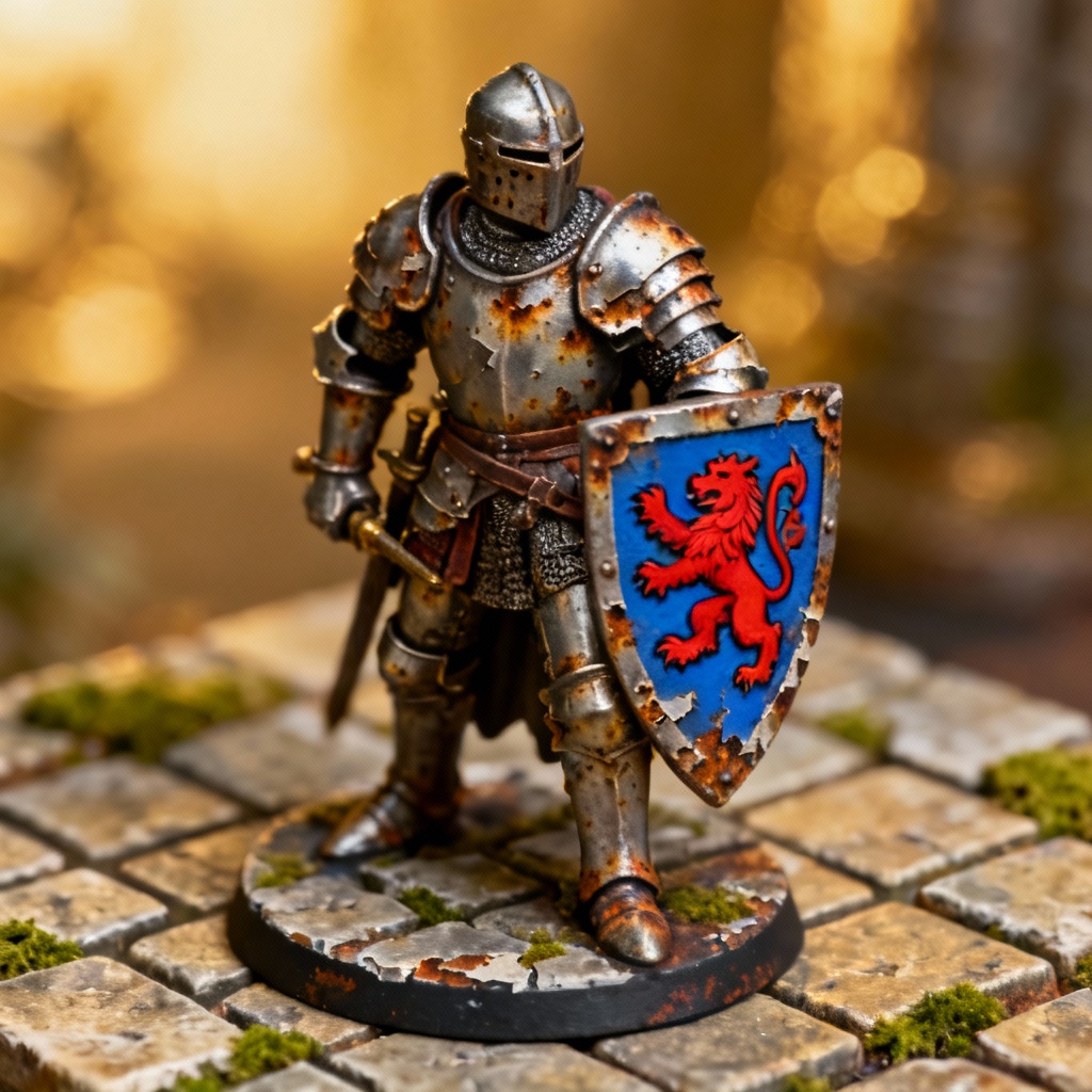 AI tabletop knight miniature figurine macro