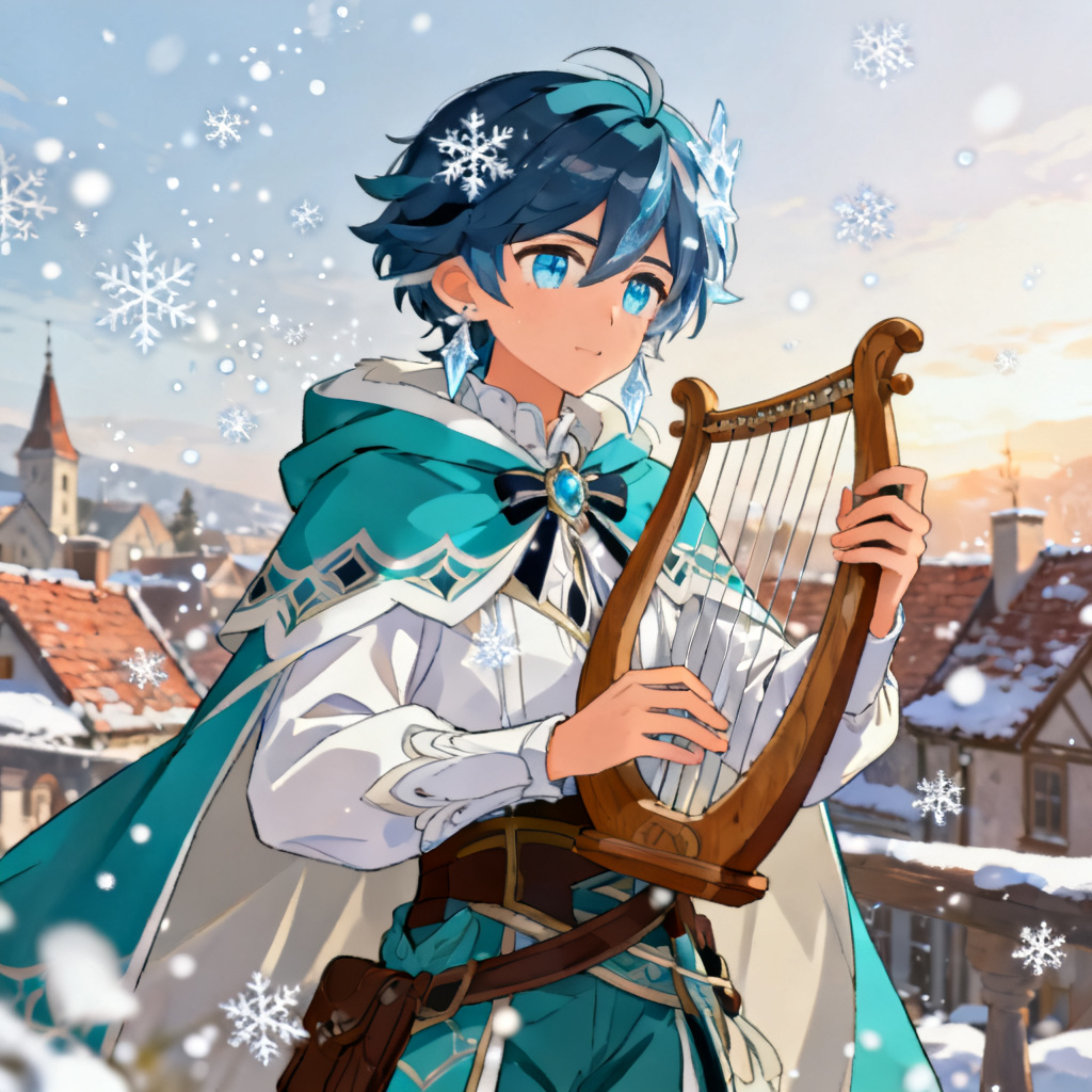 AI Genshin OC image of a Mondstadt Cryo bard