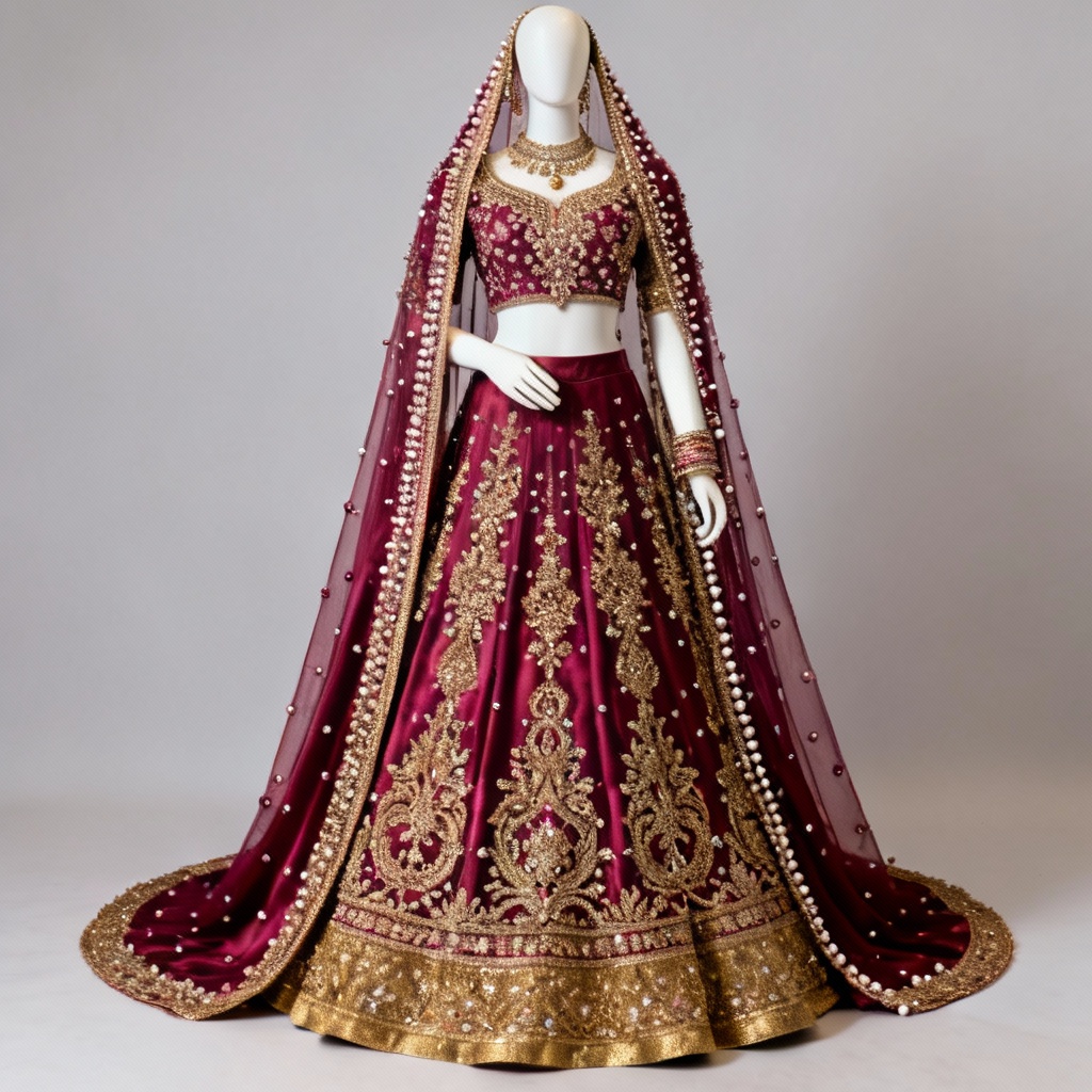 AI decorative attire bridal lehenga design with zardozi embroidery