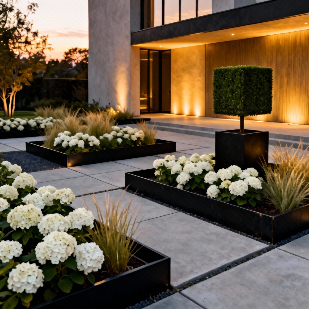 AI modern flower garden front yard design