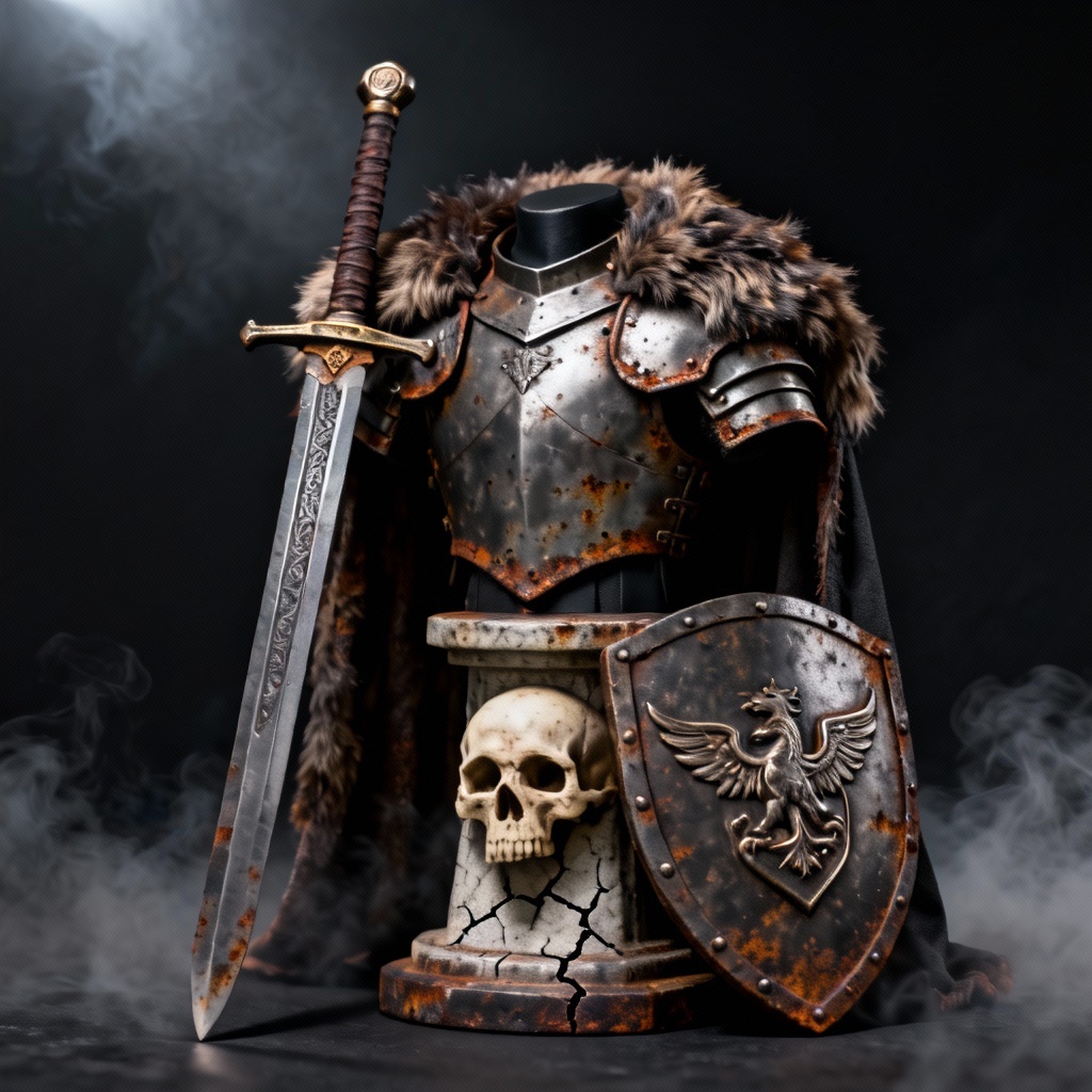 AI dark fantasy knight action figure with weathered armor