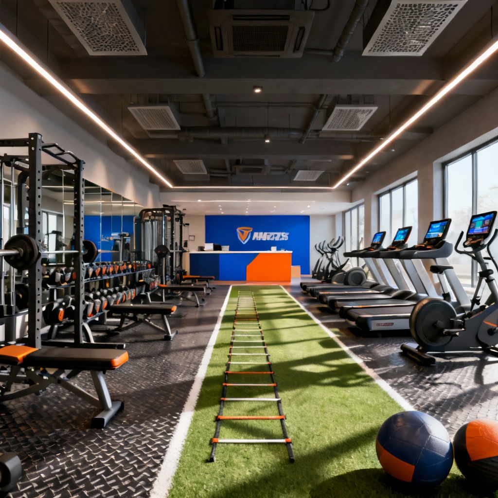 AI professional gym generator hero image showing modern strength and cardio zones