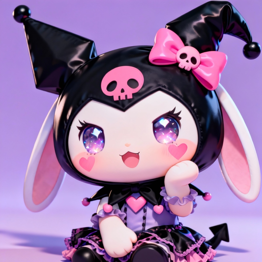 AI Kuromi style chibi portrait in pastel goth colors