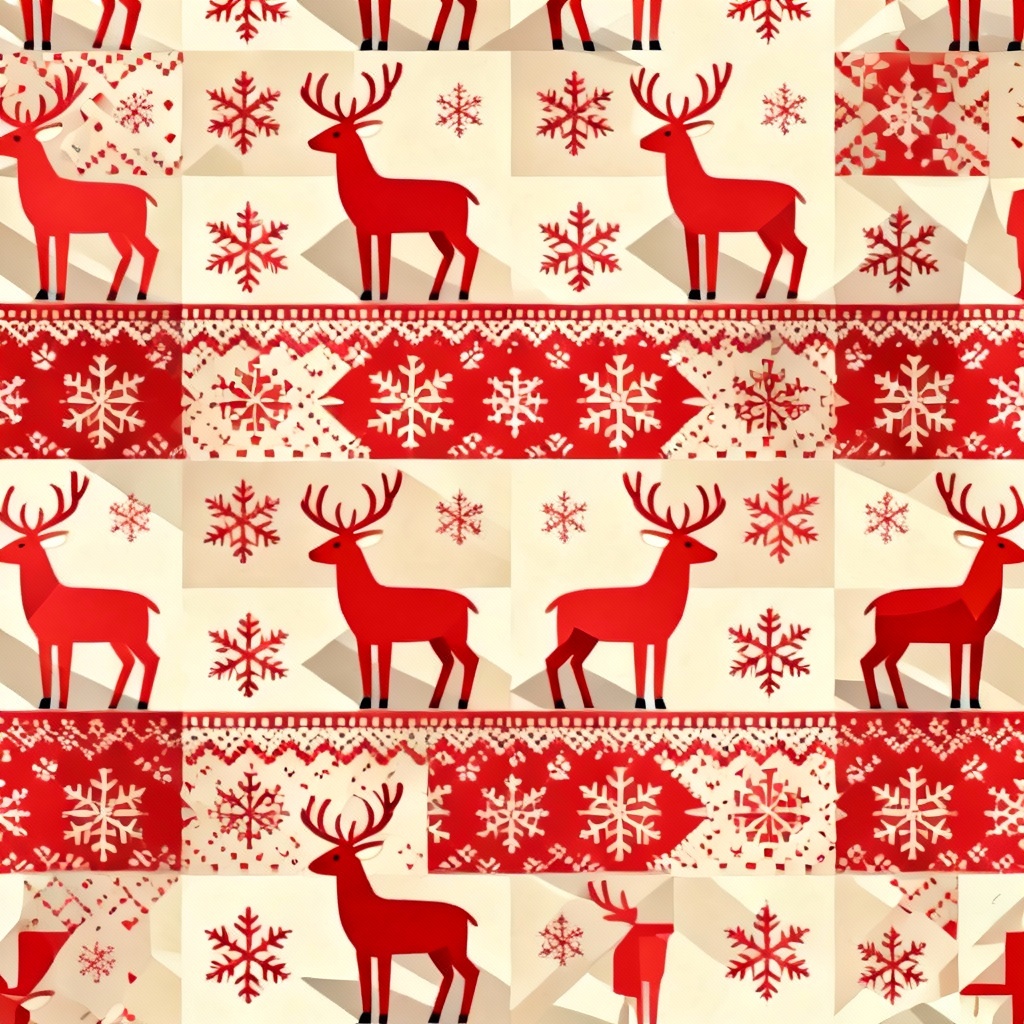Nordic knitted pattern with stylized Christmas reindeer and snowflakes