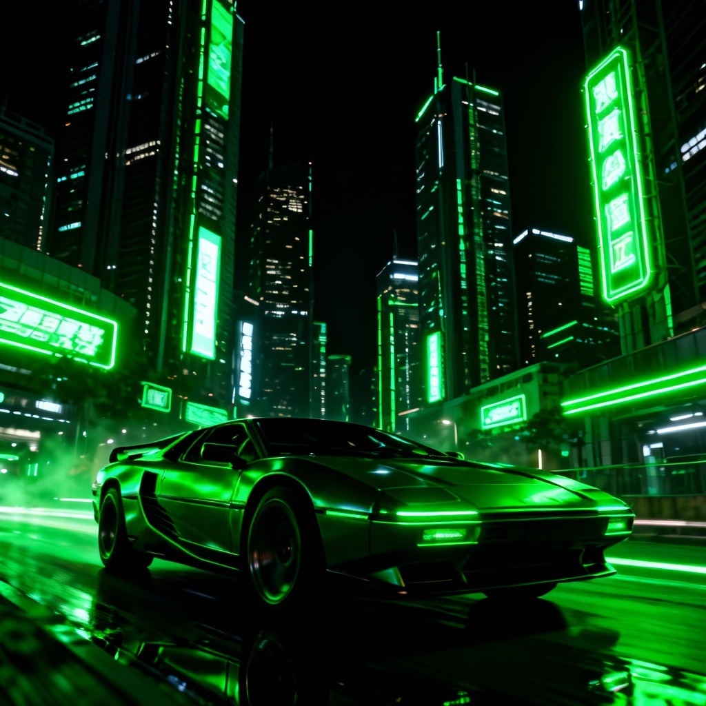 AI neon cyberpunk portrait with lime green glow