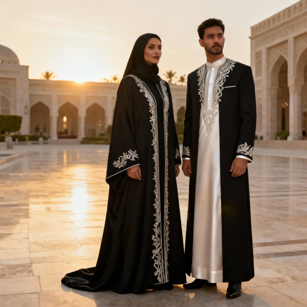 AI formal abaya and thobe set for ceremony